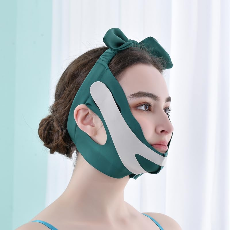 PANLOPU V-Line Face-Lifting Mask Sleep Mask Promote Fat Burning Reusable Graceful Face Mask (Green) - Image 1